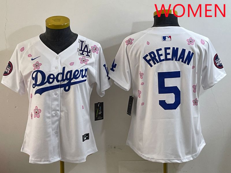 Women Los Angeles Dodgers #5 Freeman White Sakura Edition 2025 Nike MLB Jersey style 4